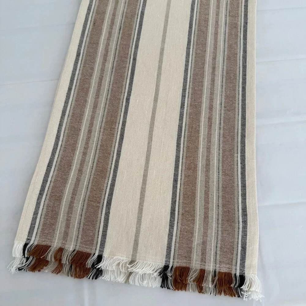 Threshold Cotton Striped Table Runner Brown Tones Fringe Warm Neutral 14 x 108